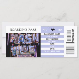 Nashville aeroplane boarding pass weekend getaway invitation