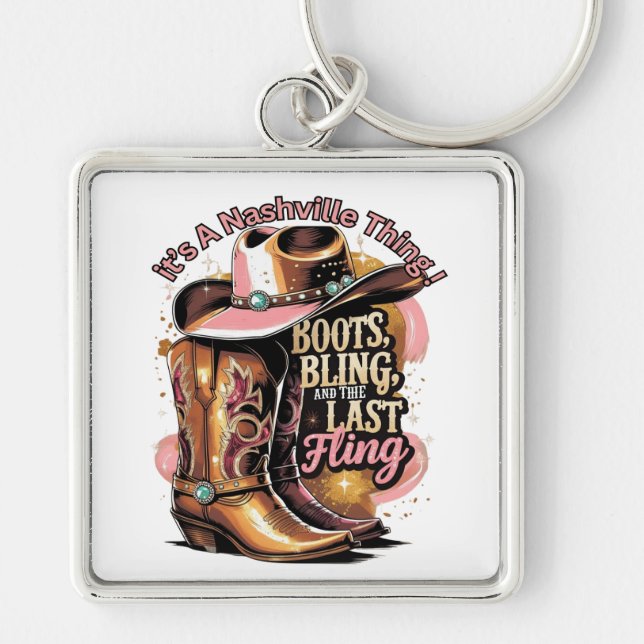 Nashville Bachelorette Party - Boots And Bling Key Ring (Front)