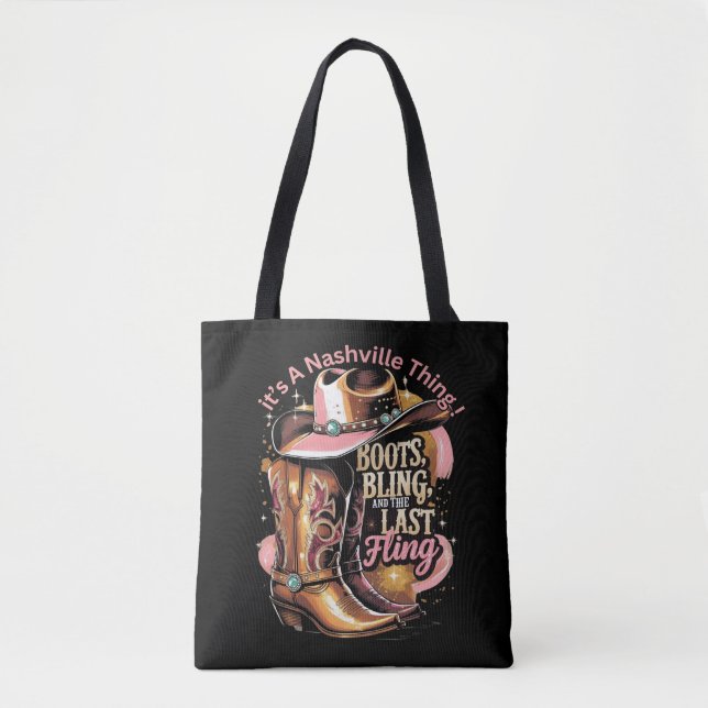 Nashville Bachelorette Party -“Boots, Bling, " Tote Bag (Front)