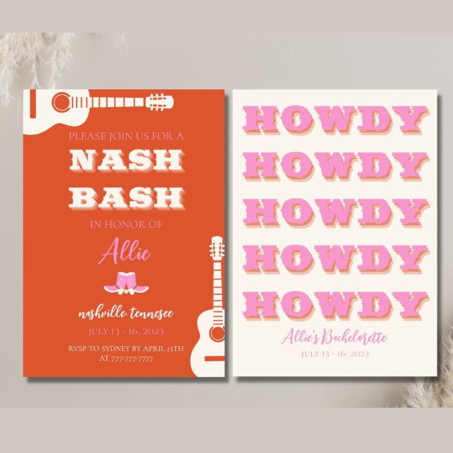 Nashville Bachelorette Party Pink Howdy Invite (Creator Uploaded)