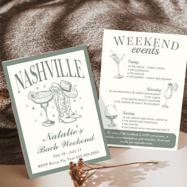 Nashville Bachelorette Rodeo Cocktail Itinerary Invitation (Creator Uploaded)