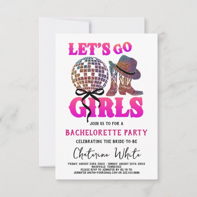 Nashville Bachelorette Rodeo Weekend Itinerary  RSVP Card (Front)