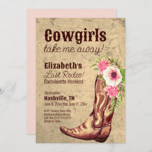 Nashville Bachelorette Rustic Pink Cowgirl Invitation