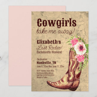 Nashville Bachelorette Rustic Pink Cowgirl Invitation