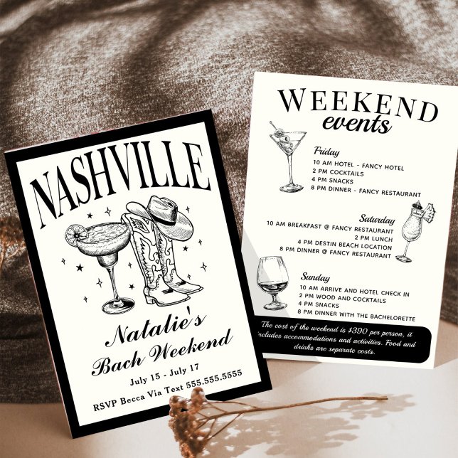 Nashville Bachelorette Social Cocktail Itinerary Invitation (Creator Uploaded)