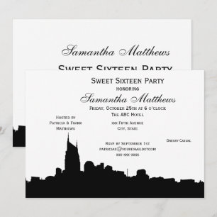 Nashville Black Skyline Silhouette Sweet 16 Invitation