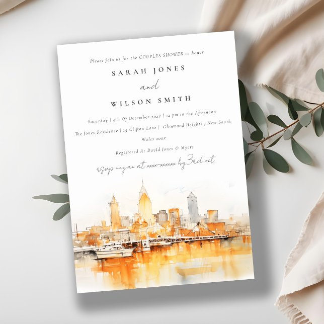 Nashville City Skyline Watercolor Couples Shower Invitation (Creator Uploaded)