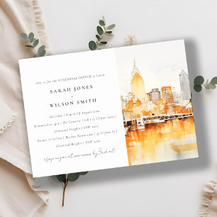 Nashville City Skyline Watercolor Rehearsal Dinner Invitation