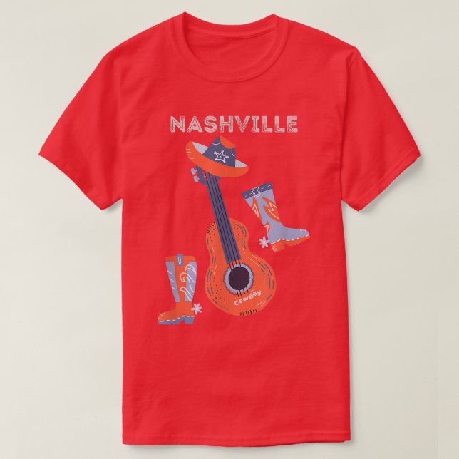 Nashville cowboy boots cowboy hat and guitar  T-Shirt (Design Front)