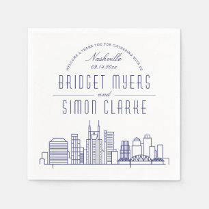 Nashville Deco Navy Skyline Wedding Event Napkin