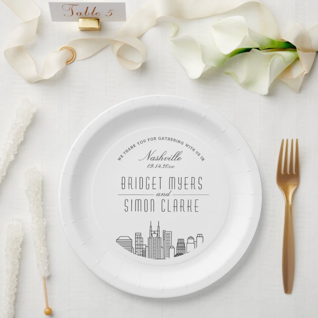 Nashville Deco Skyline | Wedding Event Paper Plate (Wedding)