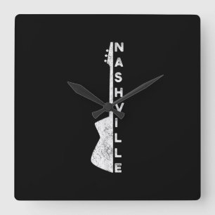 Nashville Guitar Country Music Lovers Gifts Square Wall Clock