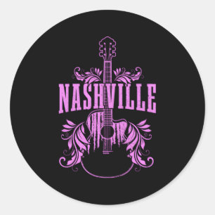 Nashville Guitar Tennessee Country Music City Classic Round Sticker
