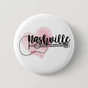 Nashville Guitar watercolor heart design 6 Cm Round Badge