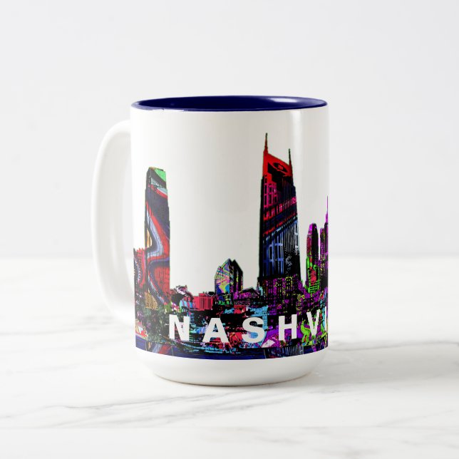 Nashville in graffiti Two-Tone coffee mug (Front Left)