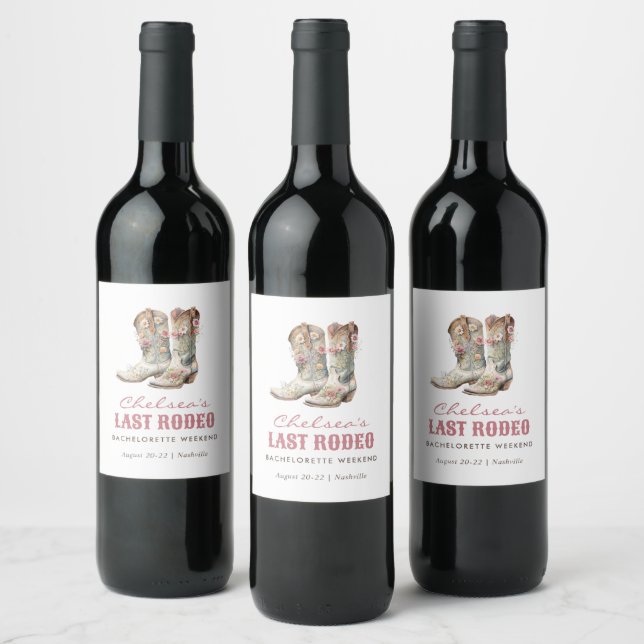 Nashville Last Rodeo Boots Bachelorette Party Wine Label (Bottles)