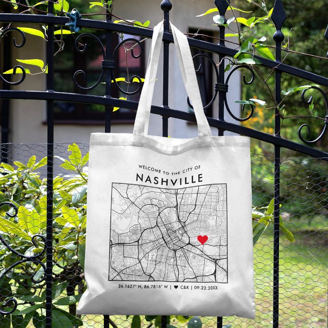 Nashville Love Locator | City Map Wedding Welcome Tote Bag (Creator Uploaded)