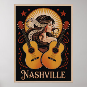 Nashville Music Art – Retro Country Vibes Poster