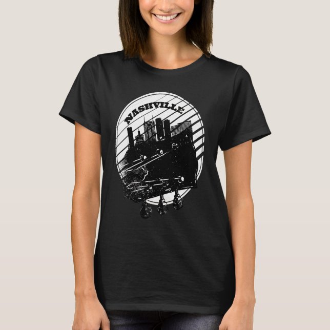 Nashville Music Guitar USA Skyline Silhouette Outl T-Shirt (Front)