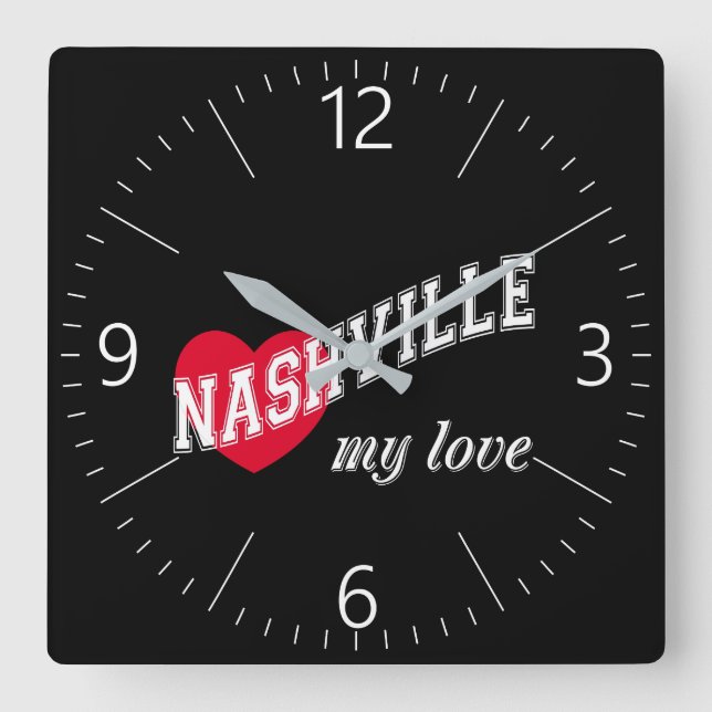 Nashville my love square wall clock (Front)
