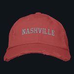 NASHVILLE Pink Embroidery on Red Vintage Style Embroidered Hat<br><div class="desc">NASHVILLE Pink Embroidery on Red vintage style distressed cotton hat. Makes a wonderful gift for anybody who loves Nashville TN! If you would prefer to have your personal text then simply select "Personalise this template" details button to enter your choice of custom text. Embroidery is also customisable to other colour...</div>