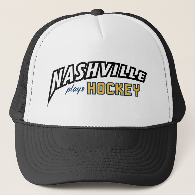 Nashville Plays Hockey Black Trim Trucker Hat (Front)