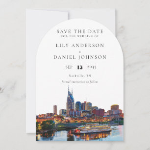 Nashville Riverfront Watercolor Wedding Arch Save The Date