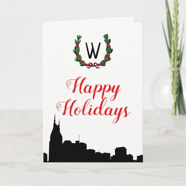 Nashville  Skyline Christmas Happy Holidays Holiday Card (Front)