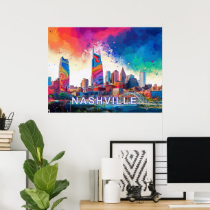 Nashville Skyline Colourful Graffiti Urban Art Poster