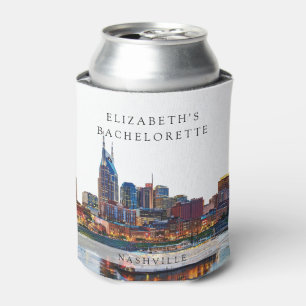 Nashville Skyline Watercolor Bachelorette Weekend Can Cooler