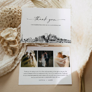 Nashville Skyline Wedding Photo Thank You Card