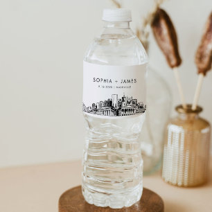 Nashville Skyline Wedding Water Bottle Label