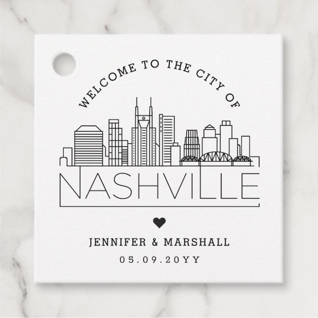 Nashville Skyline | Wedding Welcome Favour Tags (Front)