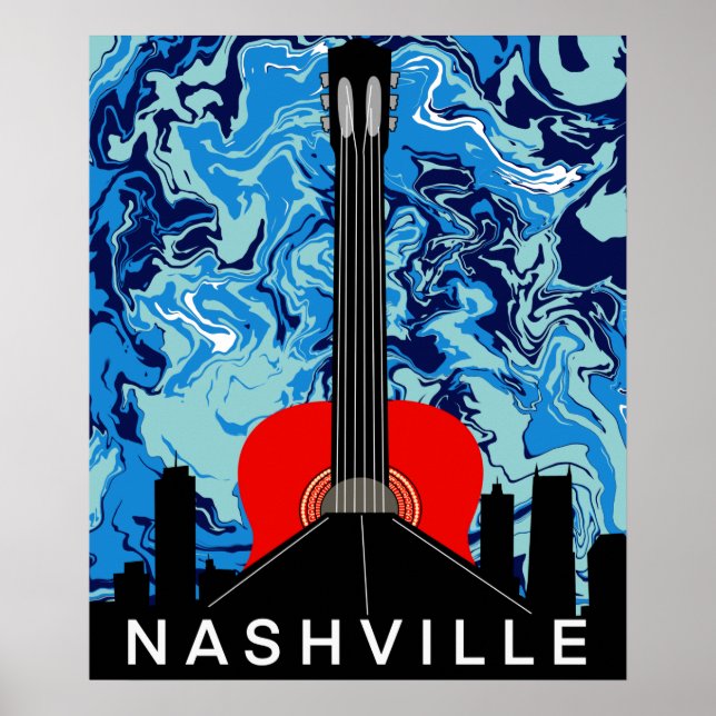 Nashville Skyline with Red Guitar Poster (Front)