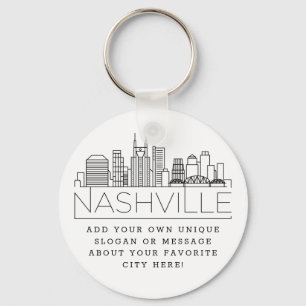 Nashville Stylized Skyline   Custom Slogan Key Ring