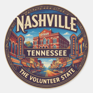 Nashville Tennessee Capital Music Travel Memory Classic Round Sticker