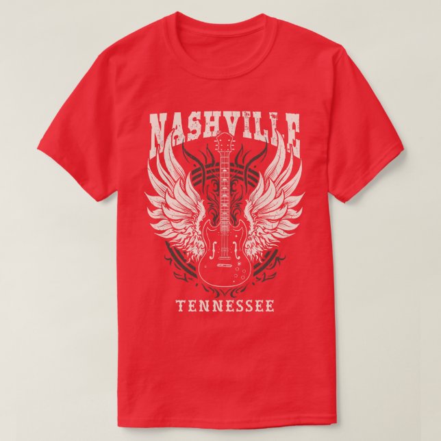 Nashville Tennessee Distressed Guitar Angel Wings  T-Shirt (Design Front)