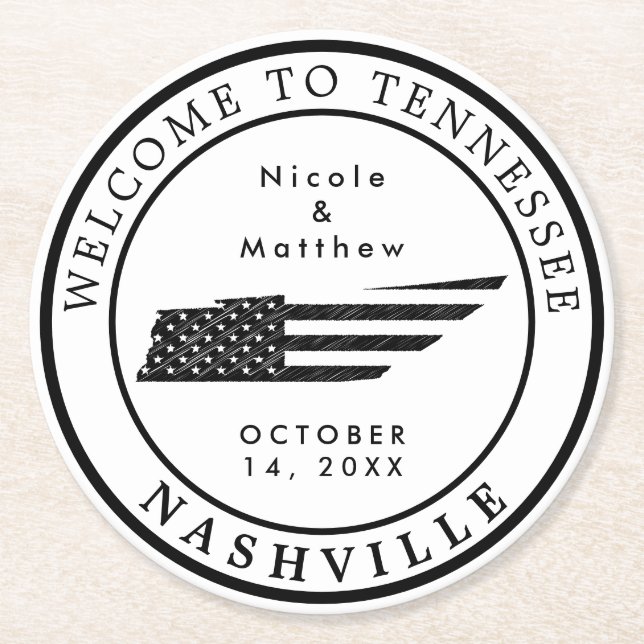 Nashville Tennessee Map Minimalist Wedding Welcome Round Paper Coaster (Front)
