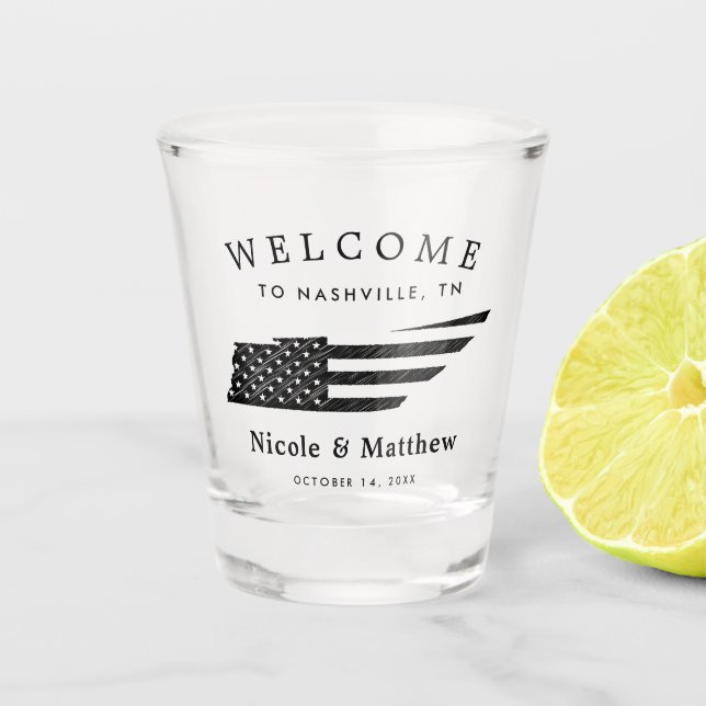 Nashville Tennessee Map Minimalist Wedding Welcome Shot Glass (Front)