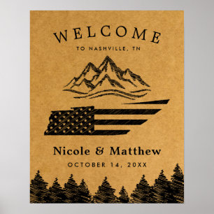 Nashville Tennessee Map Mountain Wedding Welcome Poster