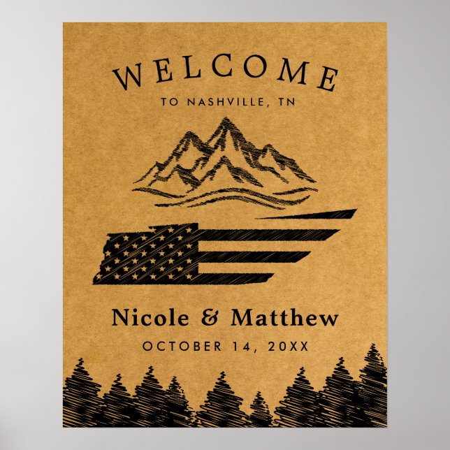Nashville Tennessee Map Mountain Wedding Welcome Poster (Front)