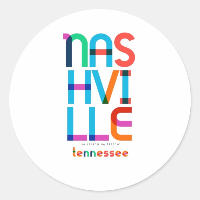 Nashville Tennessee Mid Century, Pop Art, Classic Round Sticker (Front)