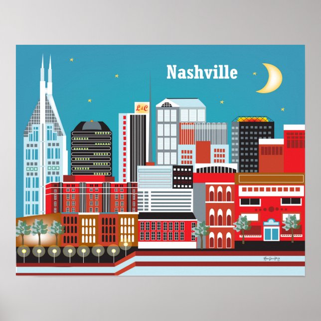 Nashville, Tennessee  - Skyline Illustration Poster (Front)