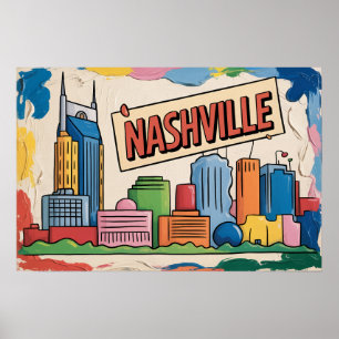 Nashville Tennessee Skyline Pop Art Print