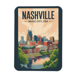 Nashville Tennessee Skyline Travel Art Vintage Magnet