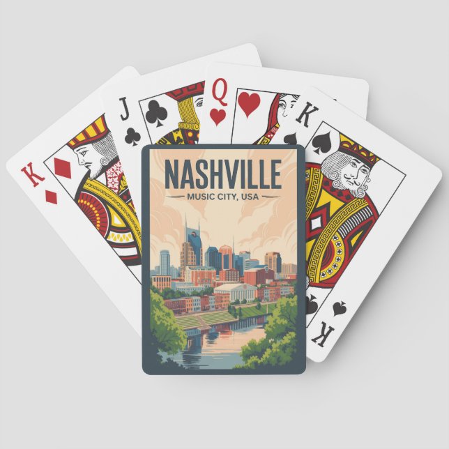 Nashville Tennessee Skyline Travel Art Vintage Playing Cards (Back)