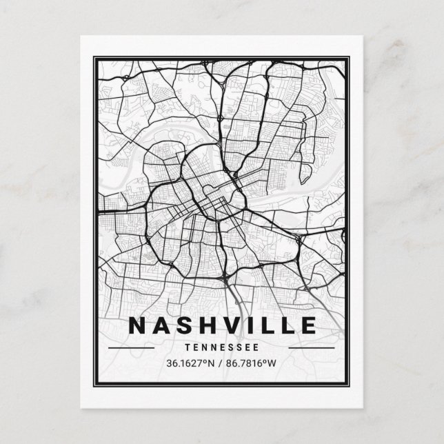 Nashville Tennessee USA Travel City Map Postcard (Front)