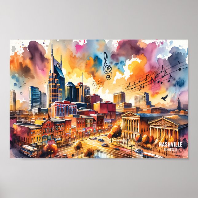 Nashville Tennessee USA Travel Places watercolor Poster (Front)