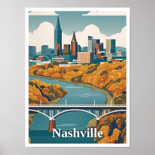 Nashville Tennessee Vintage Travel Illustration Poster