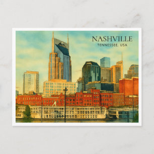 Nashville Tennessee Watercolor Skyline Holiday Postcard